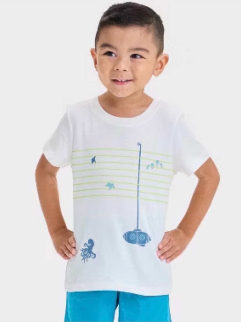 Cat & Jack White Short-Sleeve Tee with Blue and Lime Graphics